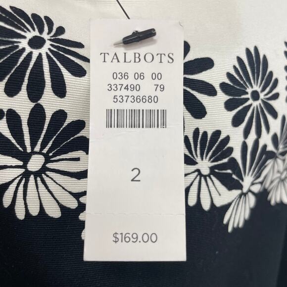 NWT Talbots Pleated Sleeveless Floral Fit & Flare Dress Cream Black Womens 2 - Picture 5 of 7